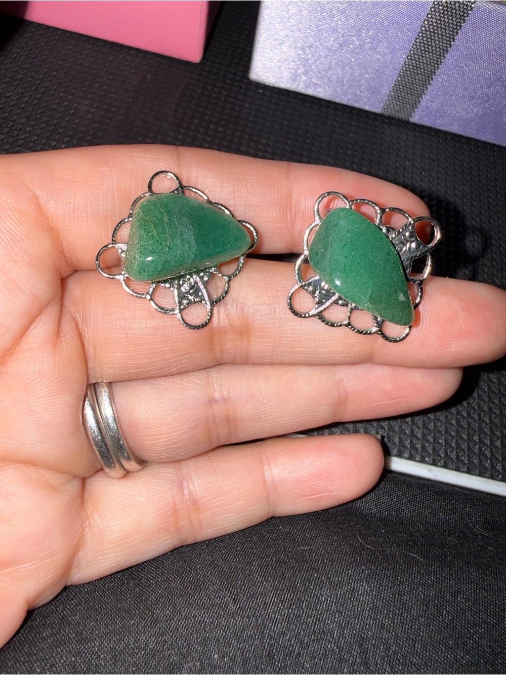 Green Gemstone Filigree Clip-On Earrings - Women Jewelry